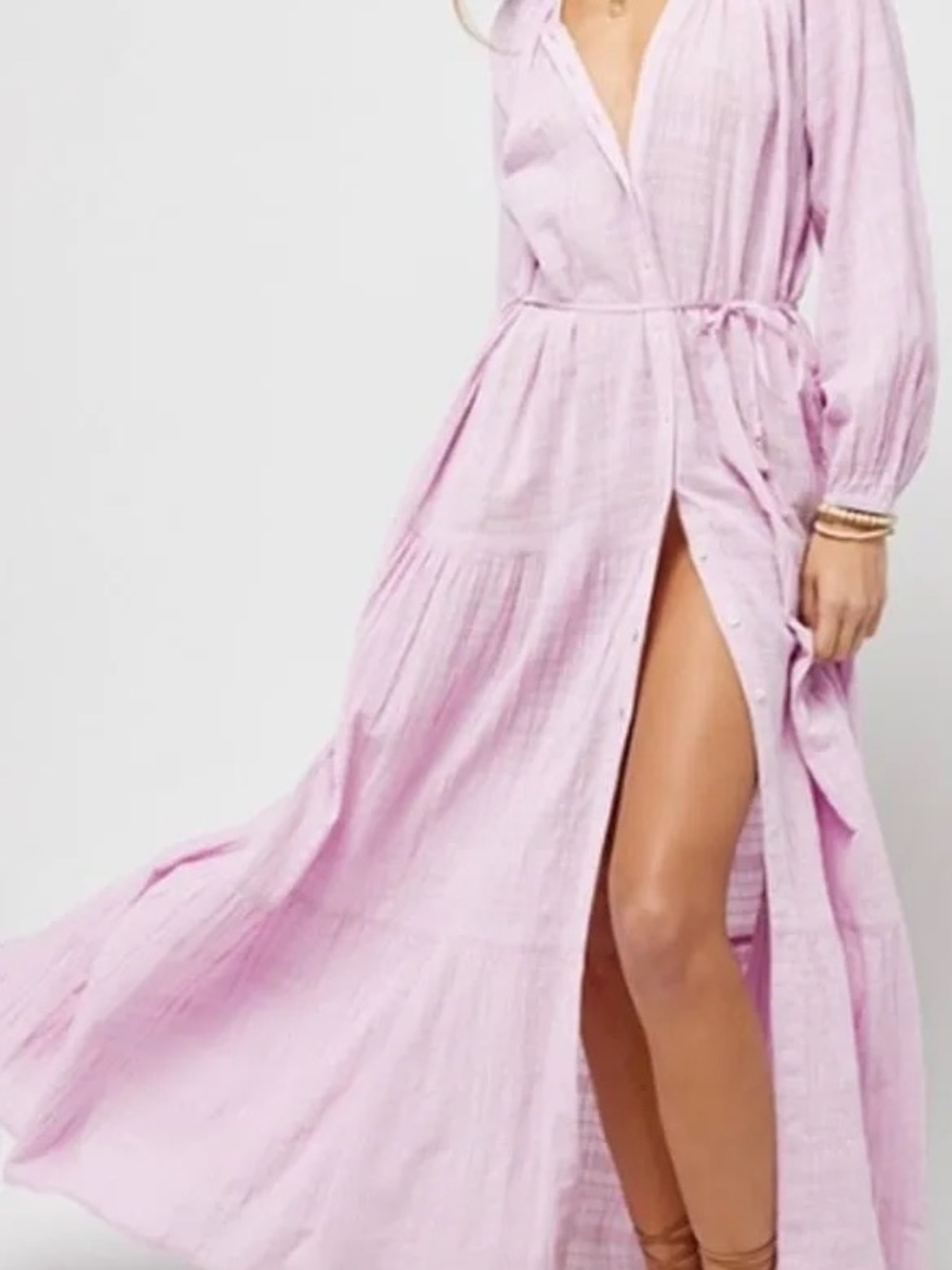 L*Space Purple Gauze Cotton Maxi Dress Tassel Tie Boho Size Small